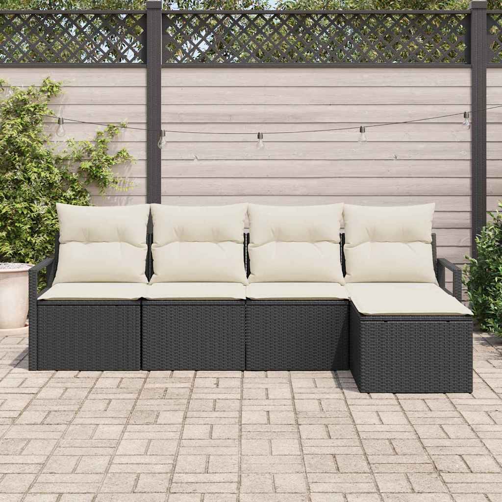 Garten-Sofa-Set mit Kissen mit Speicher 5 pcs Schwarz und Creme
